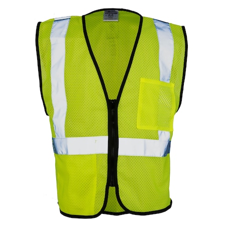 2X, Lime, Class 2, Double Pocket Zipper Mesh Vest- Economy